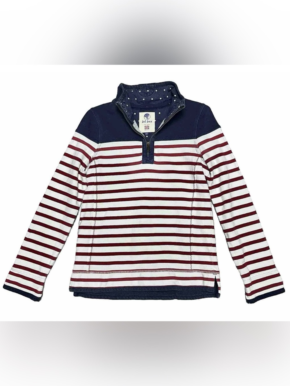 Fat Face American Flag Pullover Striped Quarter-Zip Distressed Striped Top Small